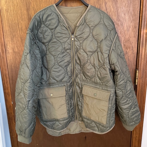 Zara olive green quilted puffer reversible jacket - Picture 1 of 5